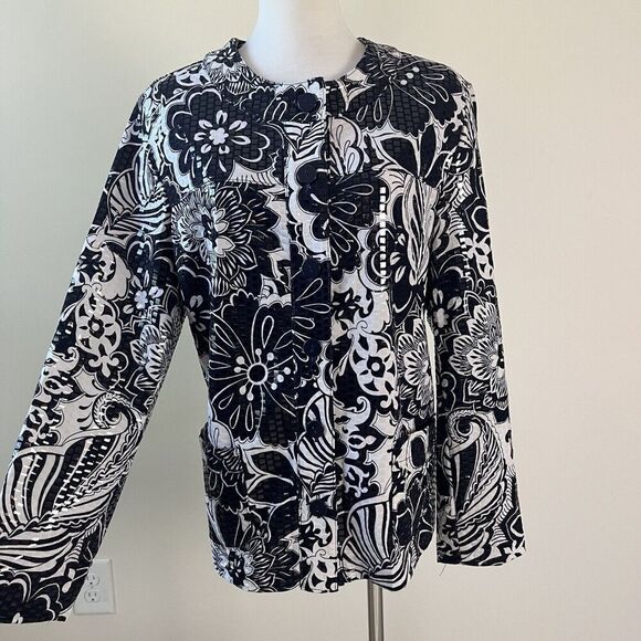 Alfred Dunner Blazer Button Down Clear Vinyl Sequins Pockets Navy White Size 14 - Picture 4 of 15